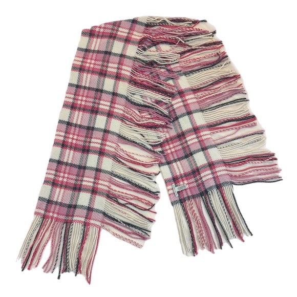 Banana Republic  Pink Tartan Wool-Blend Fringe Scarf – Long 70" Wrap - Picture 4 of 10